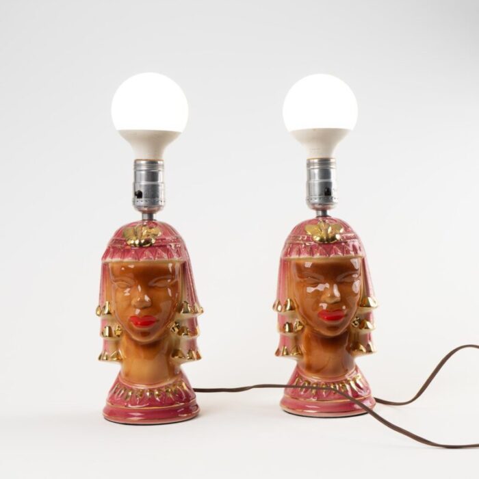 vintage pink and gold ceramic goddess lamp bases a pair 2372