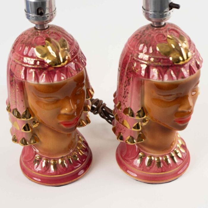 vintage pink and gold ceramic goddess lamp bases a pair 8998