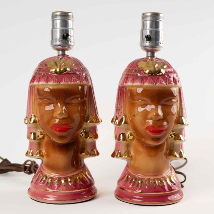 vintage pink and gold ceramic goddess lamp bases a pair 9608