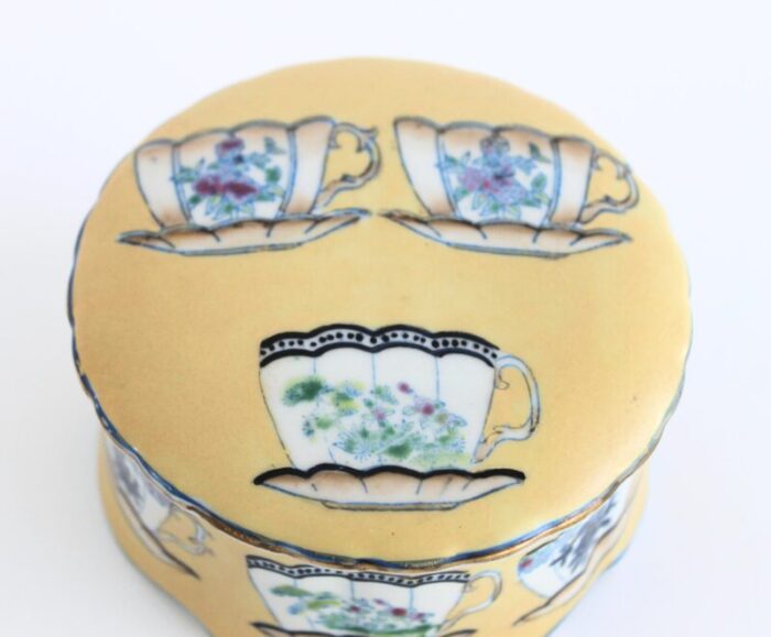 vintage porcelain teacup trinket box with lid 6919