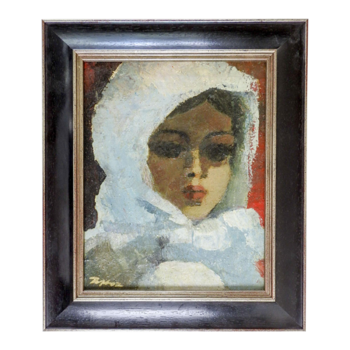 vintage portrait of woman in white cloak painting 7620