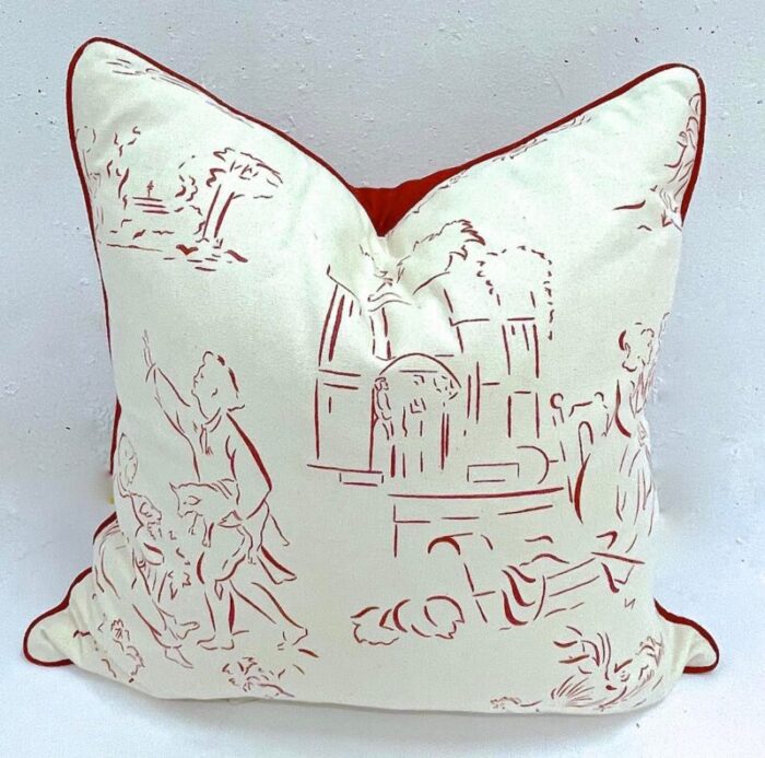 vintage red and white scenic toile pillows pr 8988