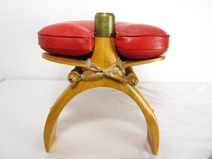 vintage red leather camel saddle footstool ottoman bench mid century art 6088