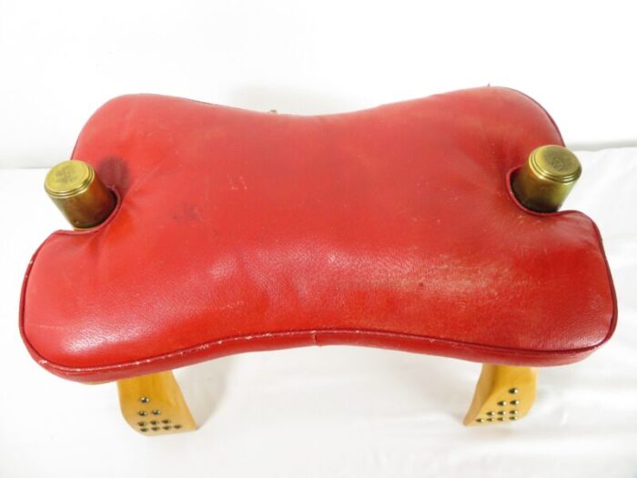 vintage red leather camel saddle footstool ottoman bench mid century art 9338