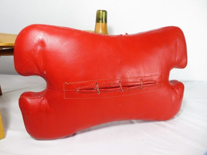 vintage red leather camel saddle footstool ottoman bench mid century art 9364