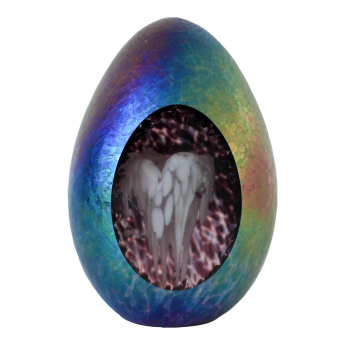 vintage roger vines iridescent glass egg paperweight 1991 0194