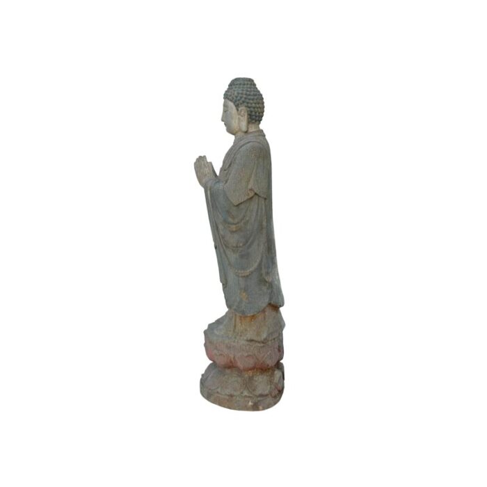 vintage rustic wood anjali mudra standing buddha amitabha shakyamuni statue 6884