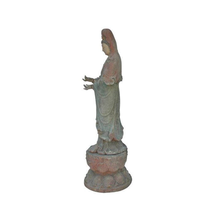 vintage rustic wood apana mudra standing bodhisattva guan yin statue 0155