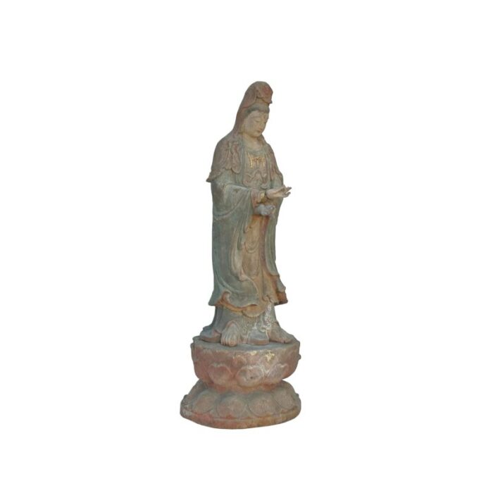 vintage rustic wood apana mudra standing bodhisattva guan yin statue 2721