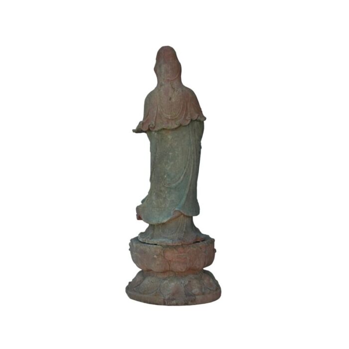 vintage rustic wood apana mudra standing bodhisattva guan yin statue 6341