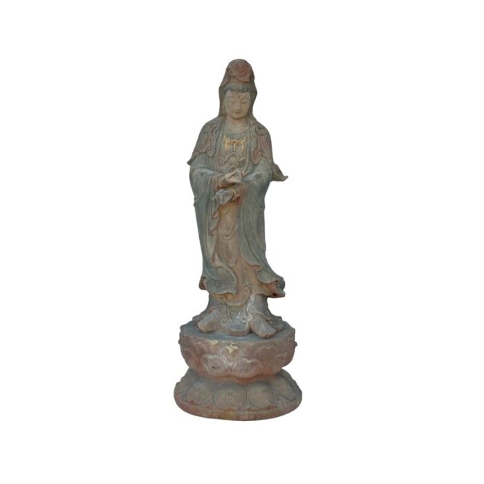 vintage rustic wood apana mudra standing bodhisattva guan yin statue 8557