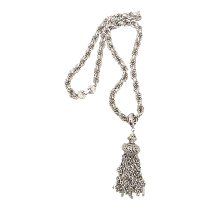 vintage signed monet damita book piece rhodium plated tassel necklace 8857