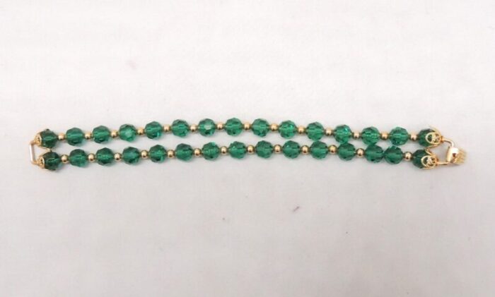 vintage signed napier 2 strand faceted green glass beaded bracelet 1207