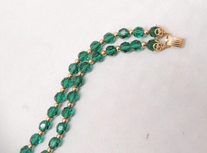 vintage signed napier 2 strand faceted green glass beaded bracelet 6252