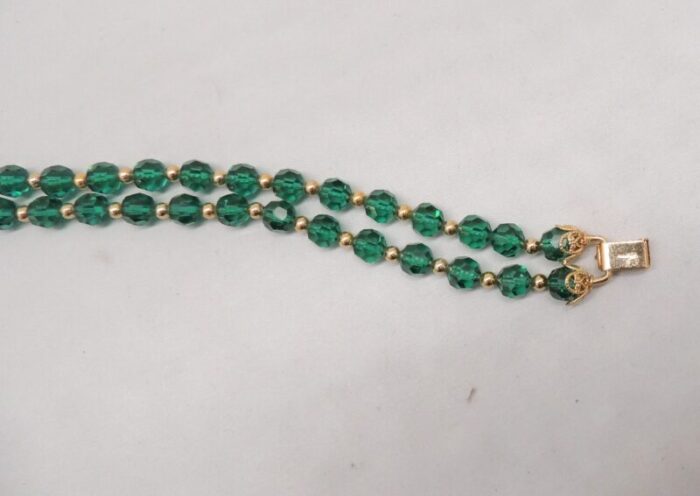 vintage signed napier 2 strand faceted green glass beaded bracelet 7742