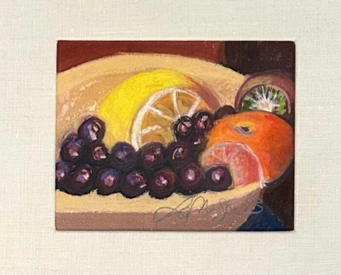 vintage still life oil pastel painting of fruit 8364