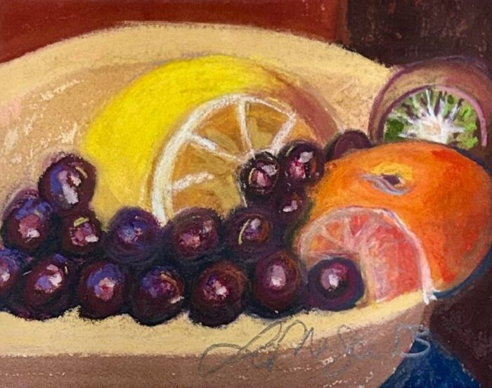 vintage still life oil pastel painting of fruit 9267