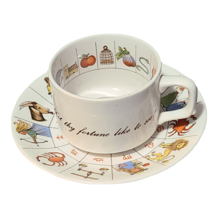 vintage the taltos fortune telling astrology zodiac teacup and saucer jon anton ironstone england 9464