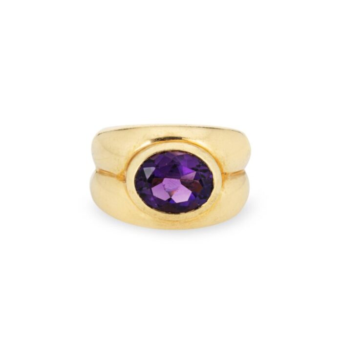 vintage tiffany and co signed amethyst 18k yellow gold band ring size 55 2078