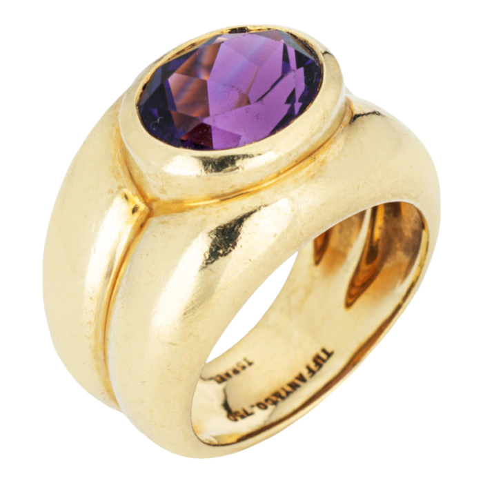 vintage tiffany and co signed amethyst 18k yellow gold band ring size 55 4188