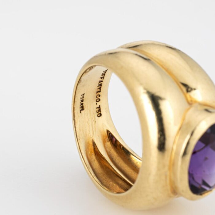 vintage tiffany and co signed amethyst 18k yellow gold band ring size 55 8369