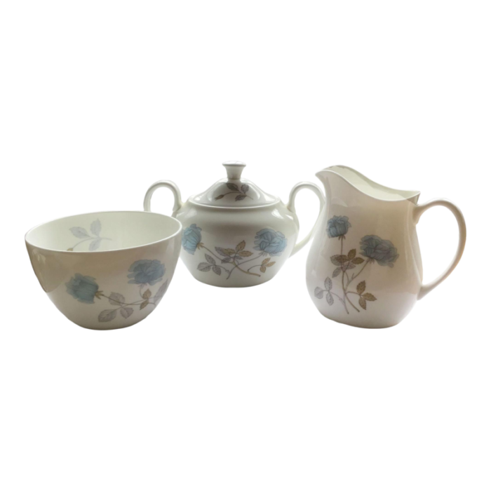 vintage wedgwood ice rose sugar creamer and tea leaf bowl set 3 pieces 1884