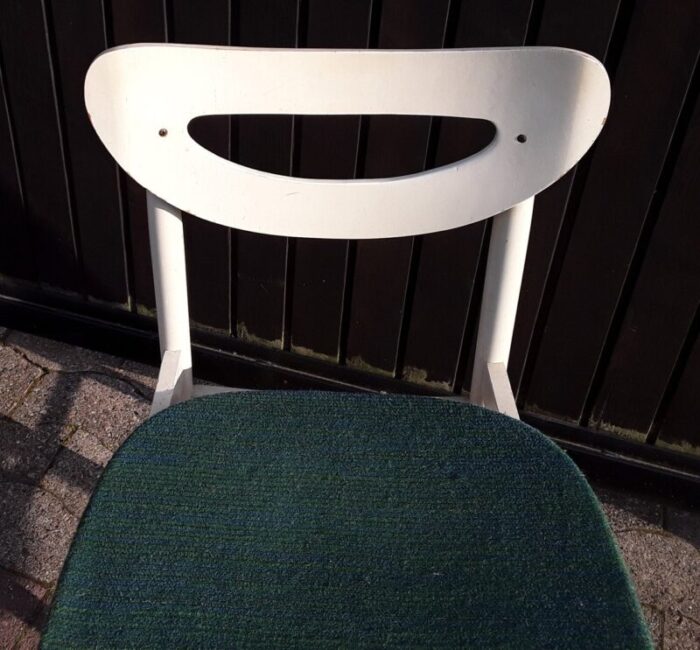 vintage white lacquered wood green wool dining chairs 1970s set of 6 3