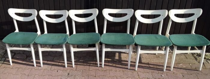 vintage white lacquered wood green wool dining chairs 1970s set of 6 9