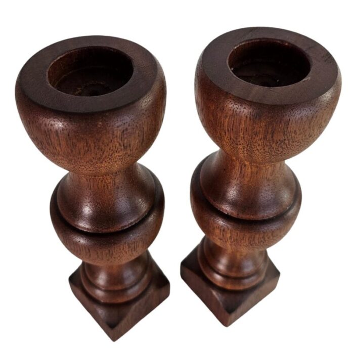 walnut baluster hand turned wood candle holders 8 tall set of 2 1866