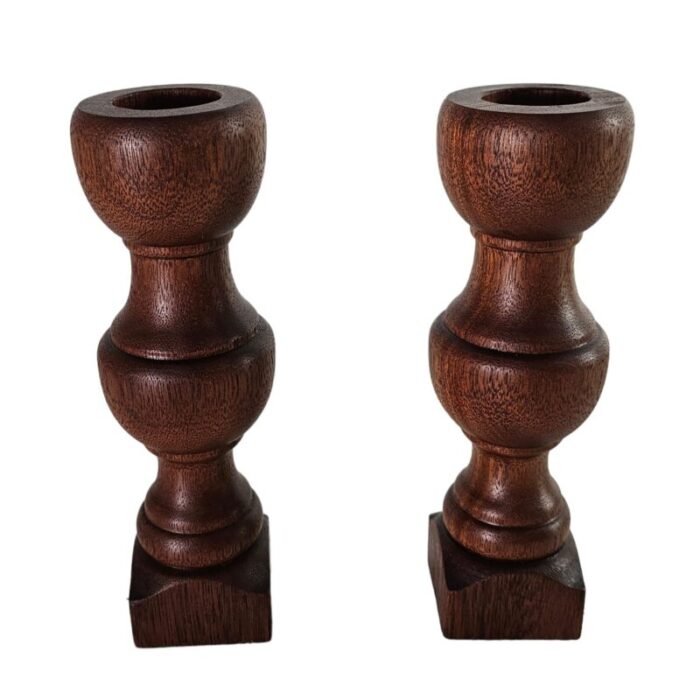 walnut baluster hand turned wood candle holders 8 tall set of 2 2293