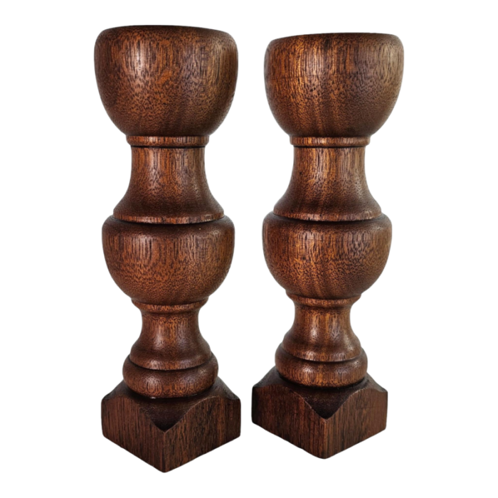 walnut baluster hand turned wood candle holders 8 tall set of 2 2592