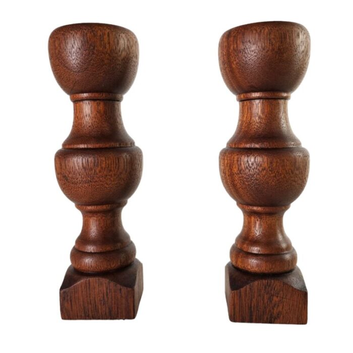 walnut baluster hand turned wood candle holders 8 tall set of 2 2705