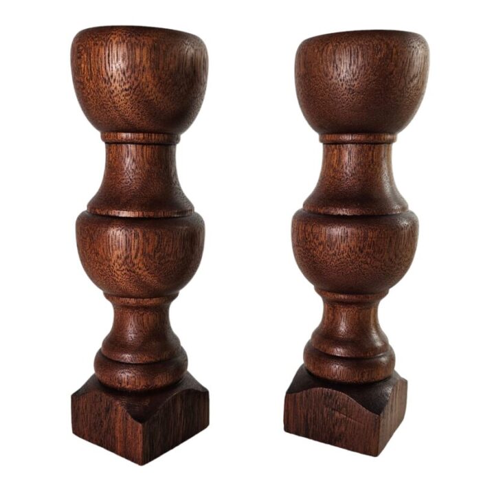 walnut baluster hand turned wood candle holders 8 tall set of 2 8175