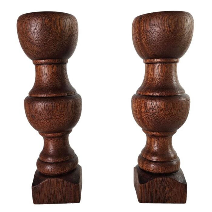 walnut baluster hand turned wood candle holders 8 tall set of 2 9025