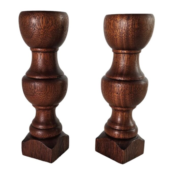 walnut baluster hand turned wood candle holders 8 tall set of 2 9468