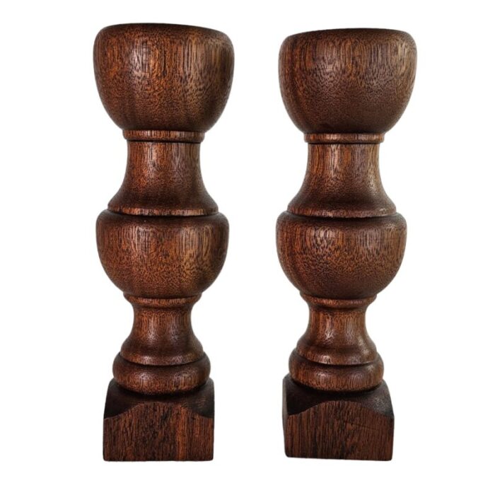 walnut baluster hand turned wood candle holders 8 tall set of 2 9842