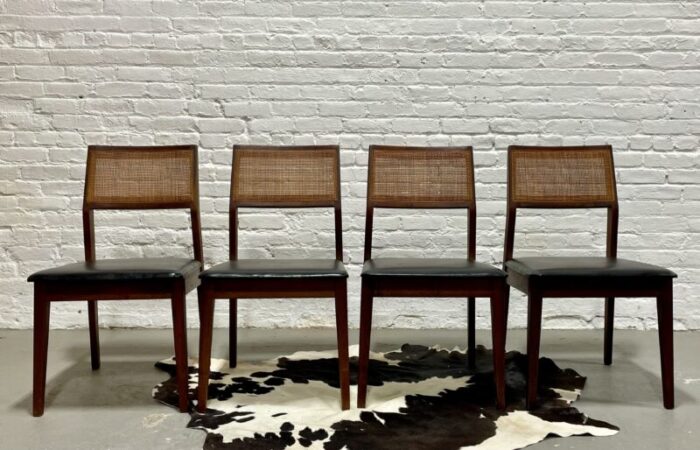 walnut mid century modern caned dining chairs set of four 1931