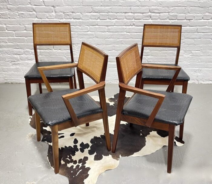 walnut mid century modern caned dining chairs set of four 2544