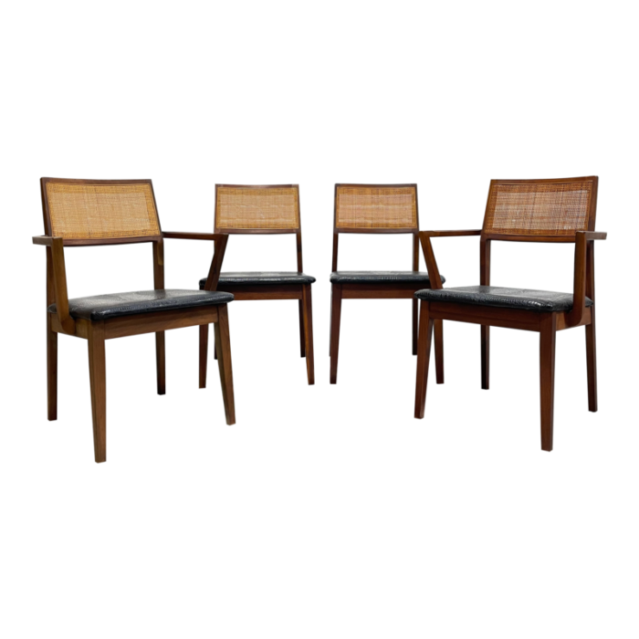 walnut mid century modern caned dining chairs set of four 2569