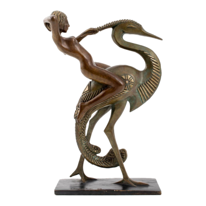 wang jida woman riding a heron bronze 1988 7855