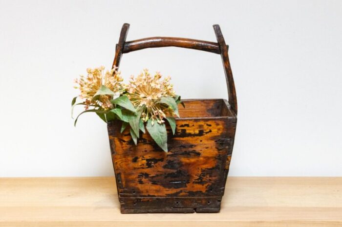 weathered wooden asian basket 6119