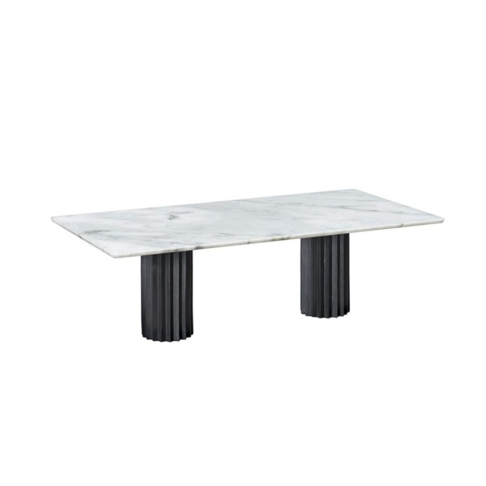 white carrara marble cast and blackened bronze doris dining table by fred juul 1