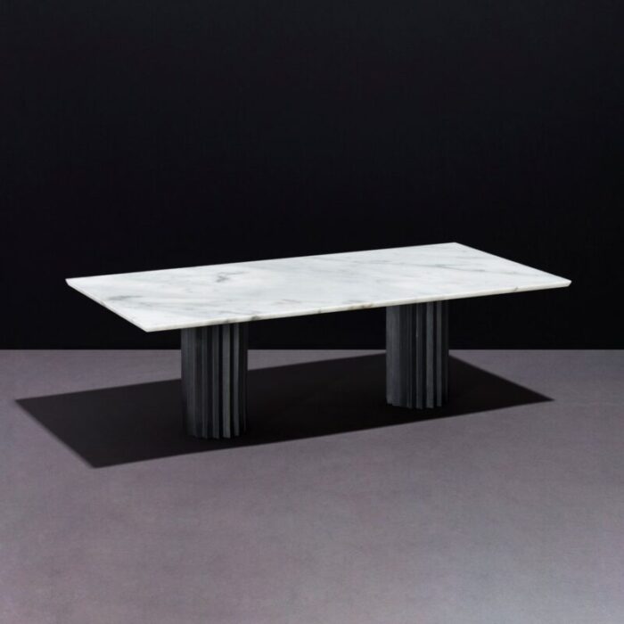 white carrara marble cast and blackened bronze doris dining table by fred juul 2