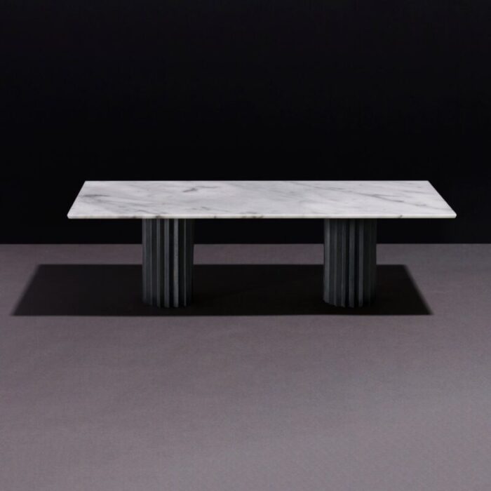 white carrara marble cast and blackened bronze doris dining table by fred juul 3