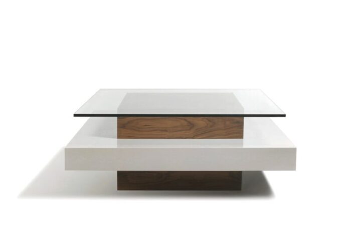 white crystal and wood coffee table by jacobo ventura for ca spanish handicraft 1