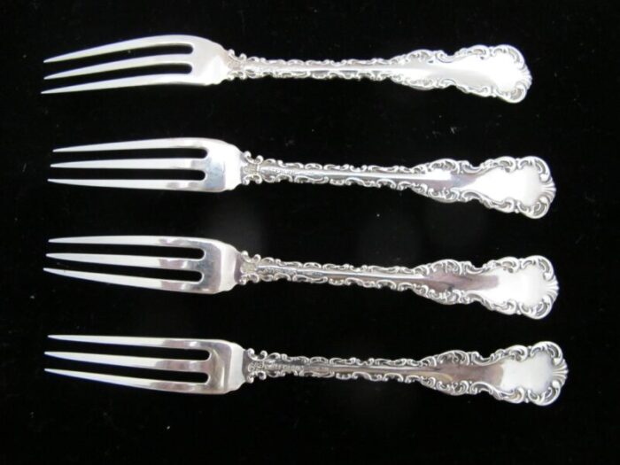 whiting gorham sterling silver louis xv strawberry 3 tine fork set of 4 4760