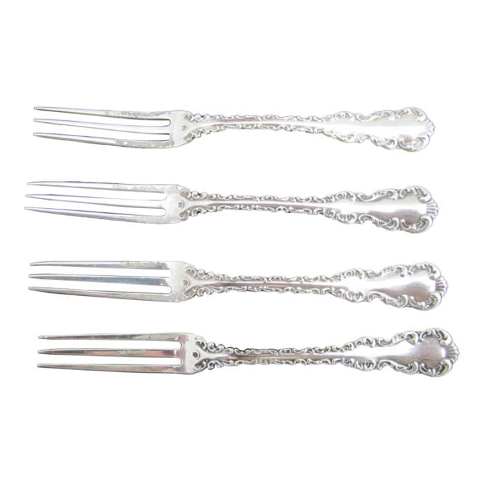 whiting gorham sterling silver louis xv strawberry 3 tine fork set of 4 5251