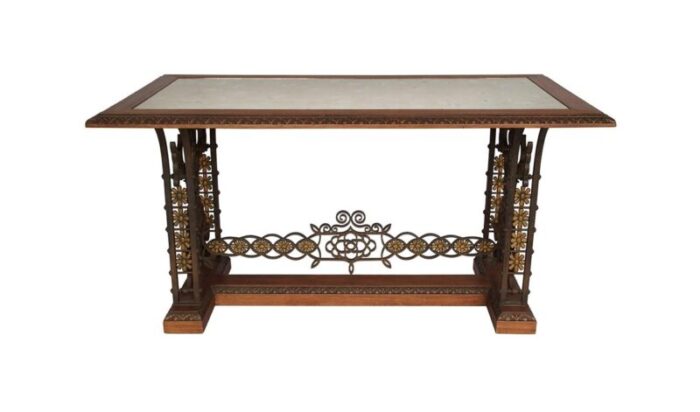 wrought iron mahogany console table 1950s 1