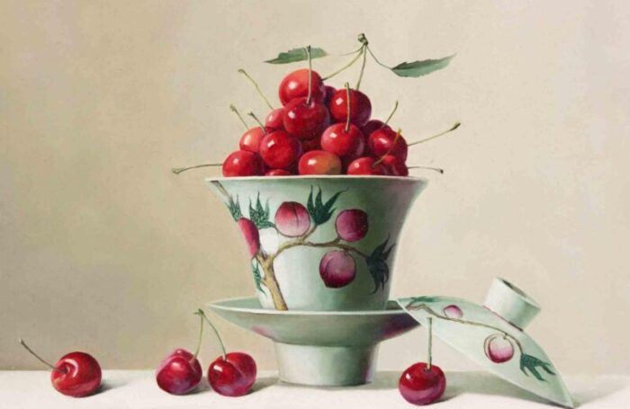 zhang wei guang cherries on table oil painting 2007 2383