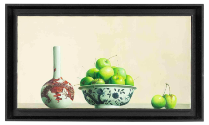 zhang wei guang still life with apples and bottle oil painting 2006 6255